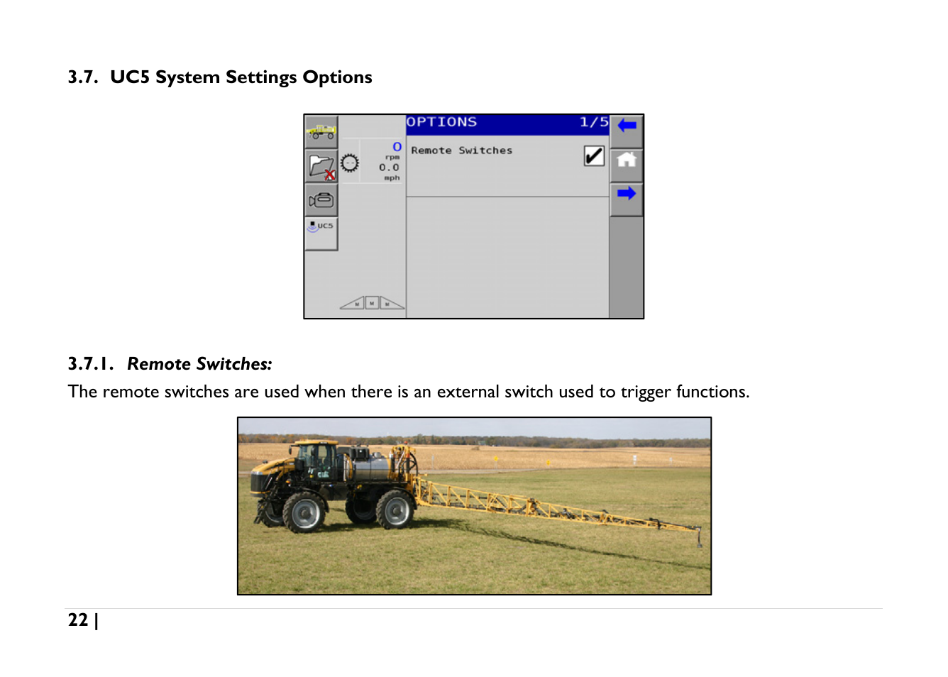 Uc5 system settings options, Remote switches | NORAC UC5-BC-AGCO-RMC User Manual | Page 22 / 56