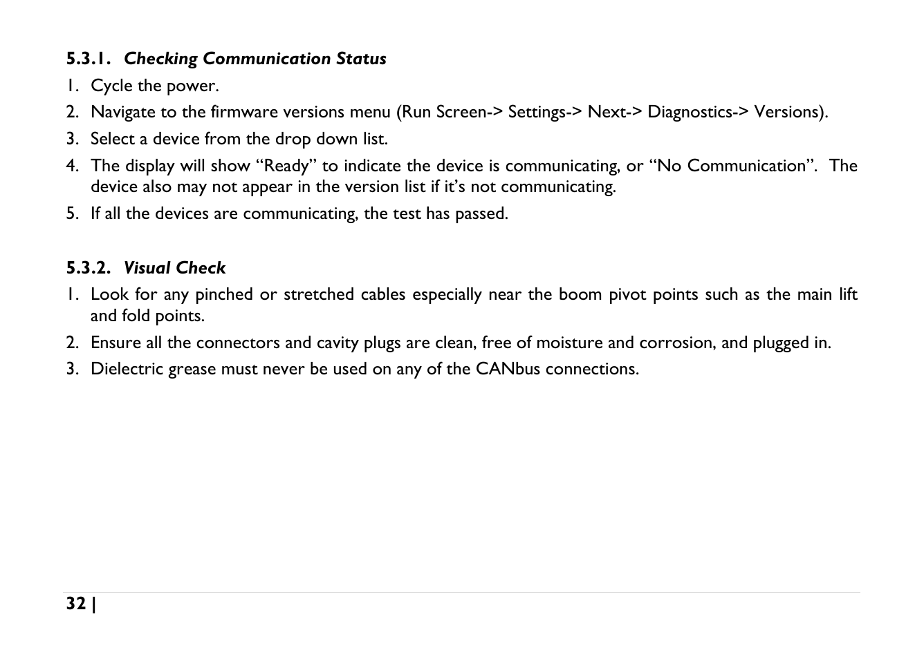 Checking communication status, Visual check | NORAC UC5-BC-AGCO-RMC User Manual | Page 32 / 56