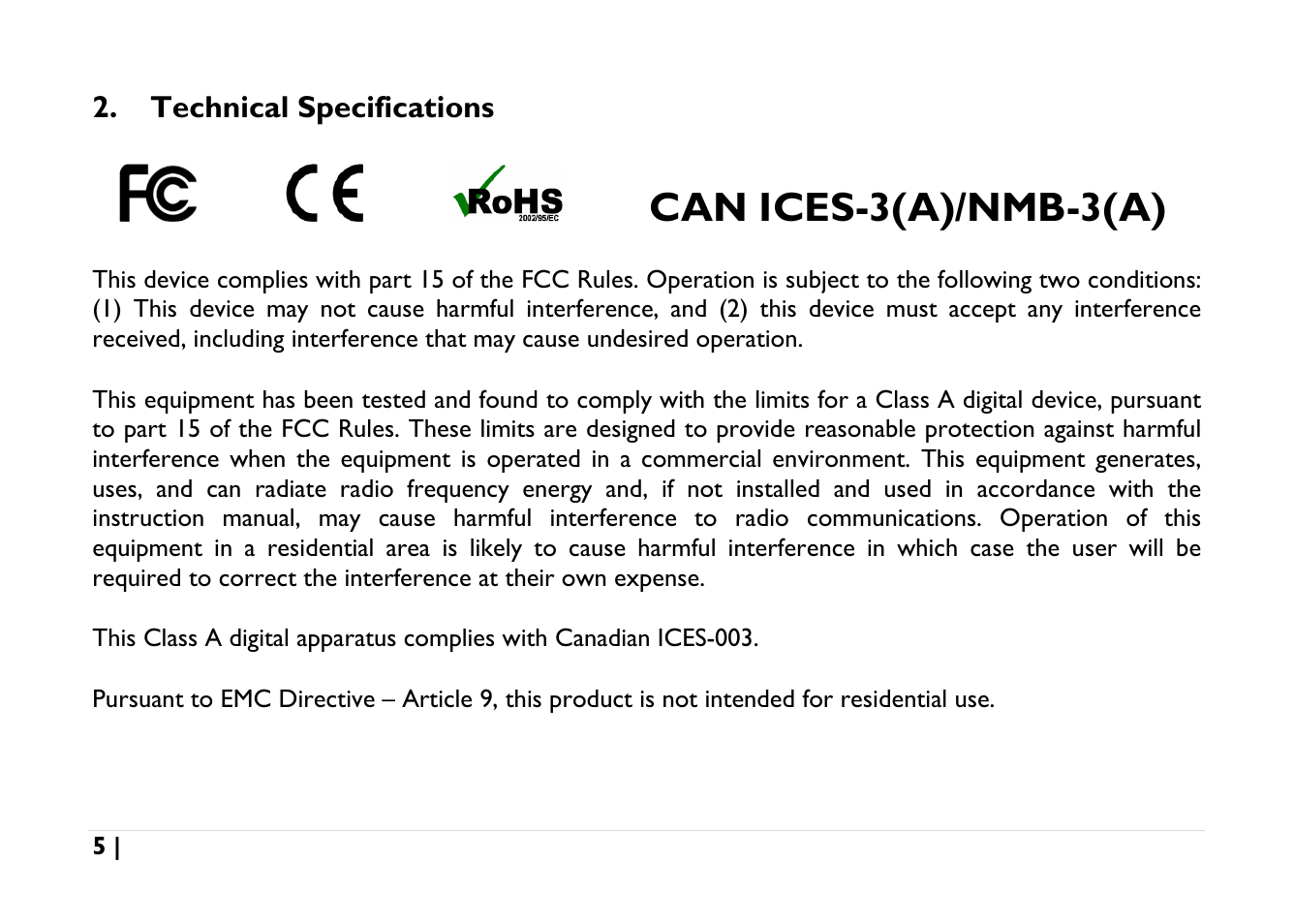 Technical specifications, Can ices-3(a)/nmb-3(a) | NORAC UC5-BC-AGCO-RMC User Manual | Page 5 / 56