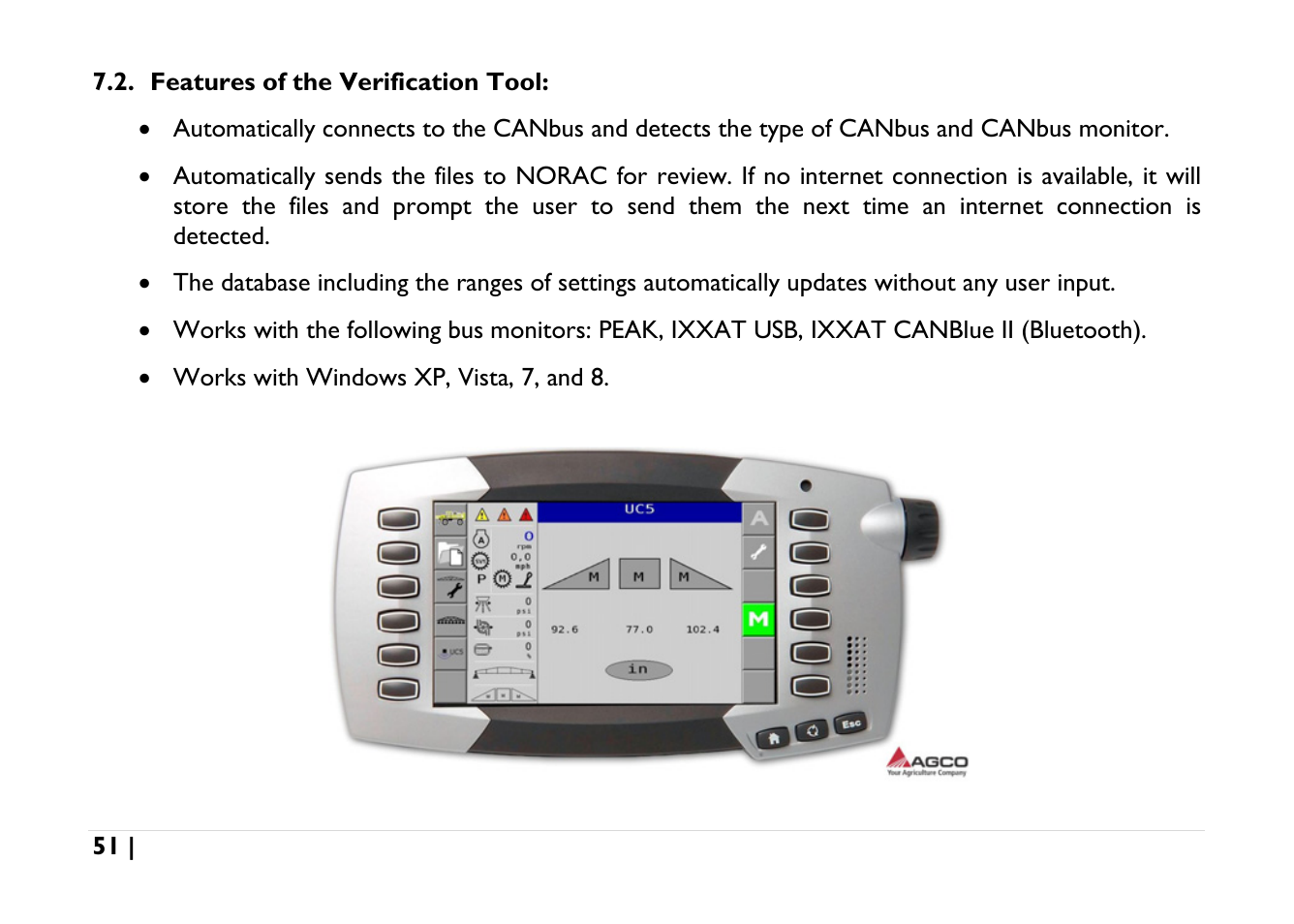 Features of the verification tool | NORAC UC5-BC-AGCO-RMC User Manual | Page 51 / 56