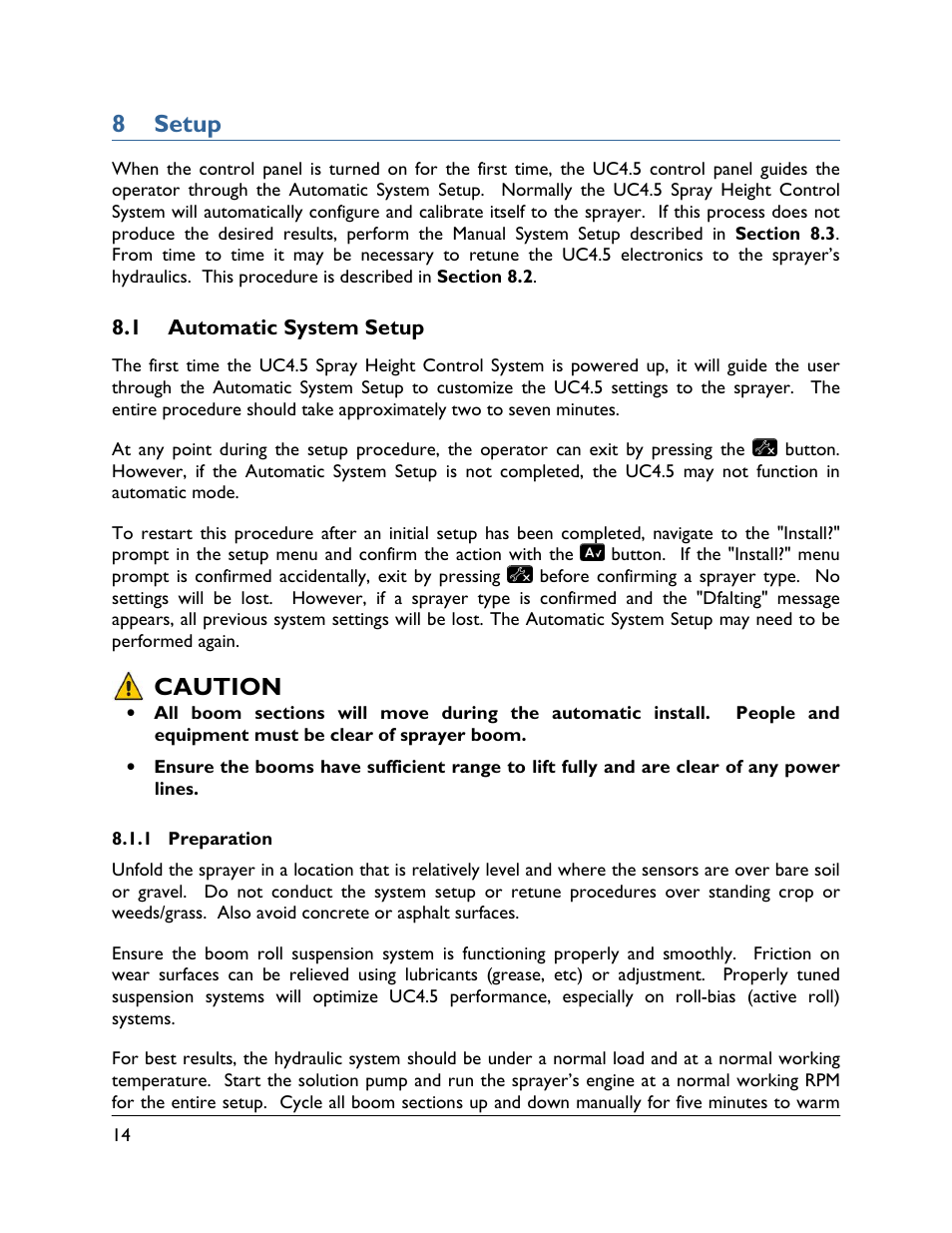8 setup, Caution | NORAC UC4.5-BC Operator Manual User Manual | Page 18 / 54