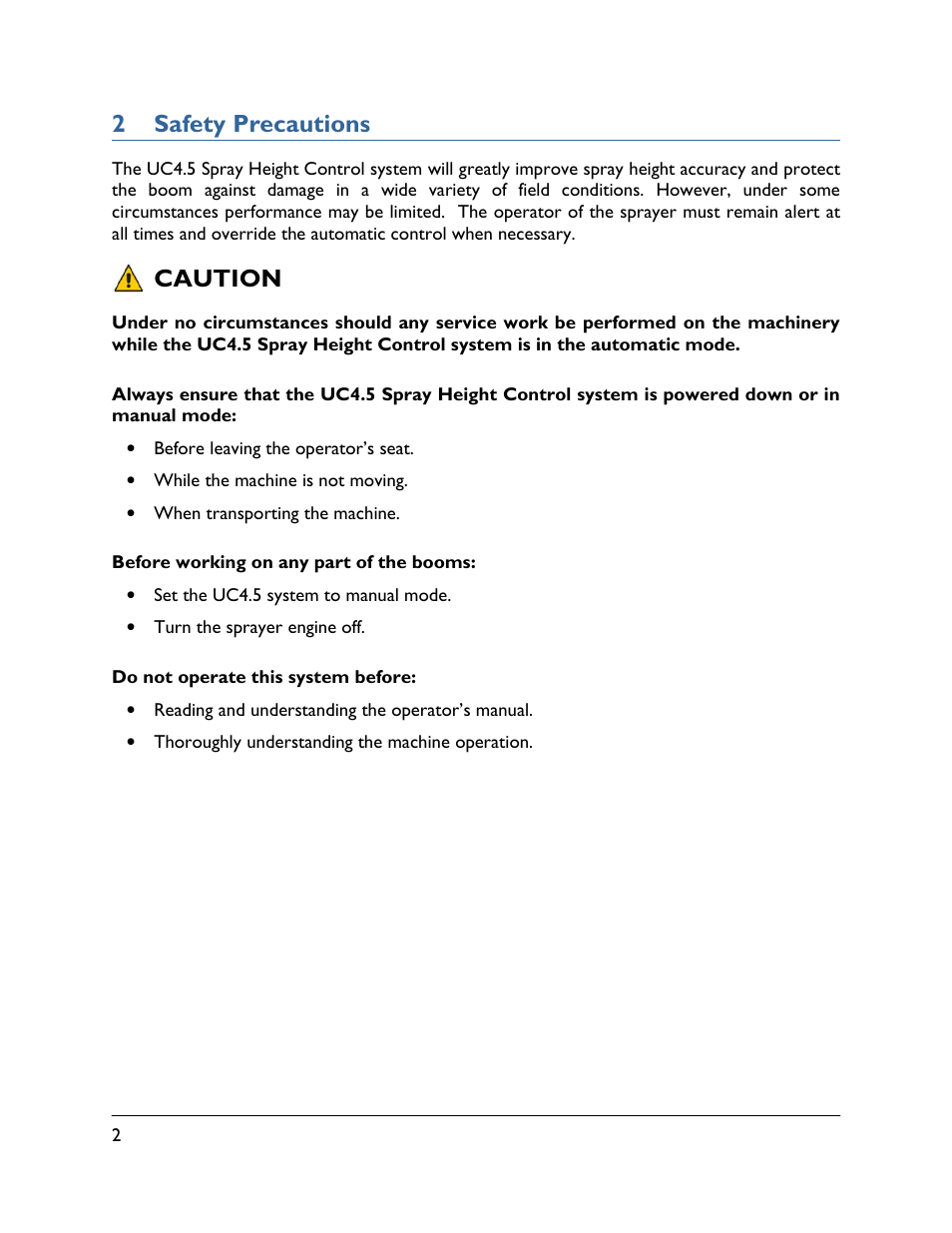 2 safety precautions, Caution | NORAC UC4.5-BC Operator Manual User Manual | Page 6 / 54