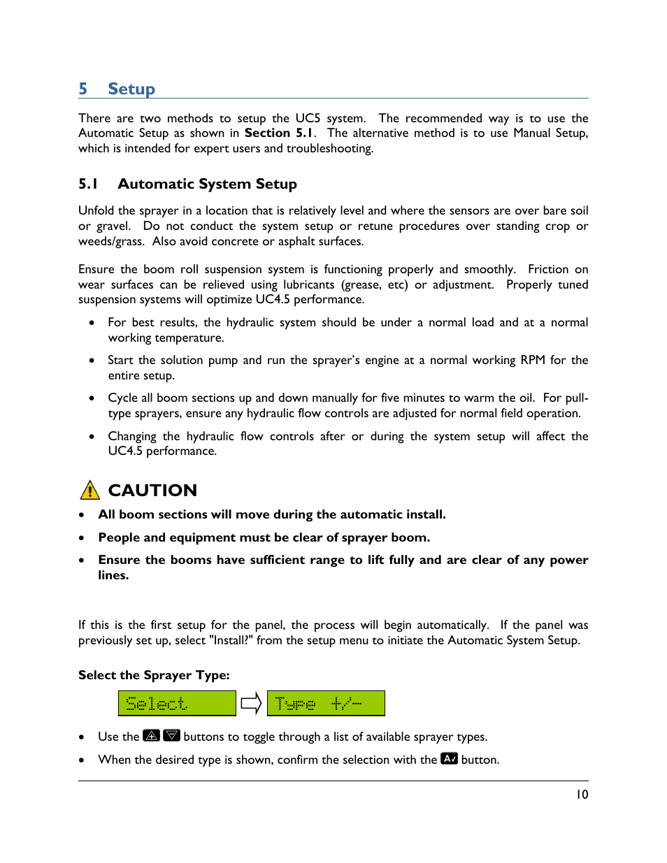 5 setup, 1 automatic system setup, Caution | NORAC UC4.5-BC Quick Guide User Manual | Page 13 / 19