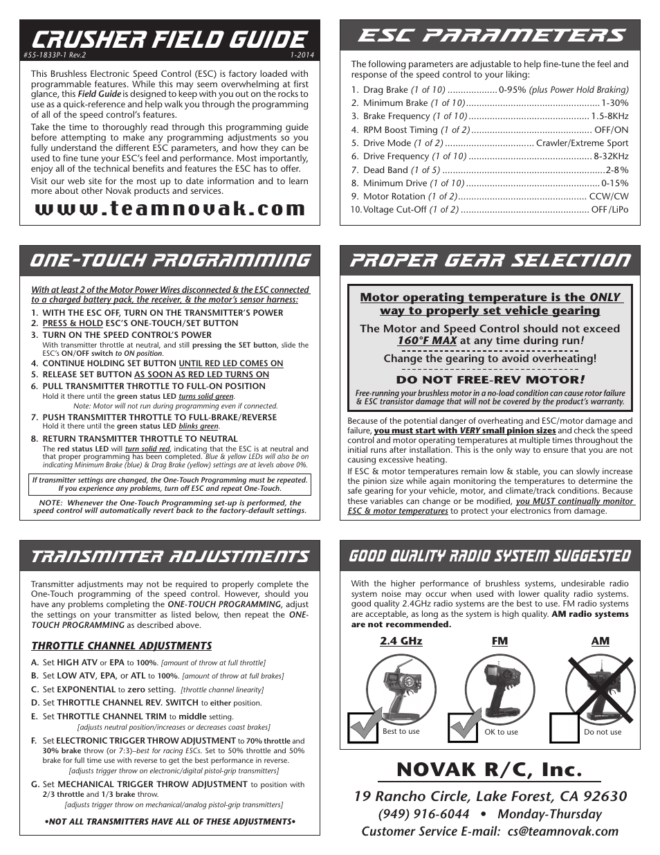 Novak Brushless Speed Control: Crusher Field Guide -- Original Version (55-1833P-1 Rev.2) User Manual | 4 pages