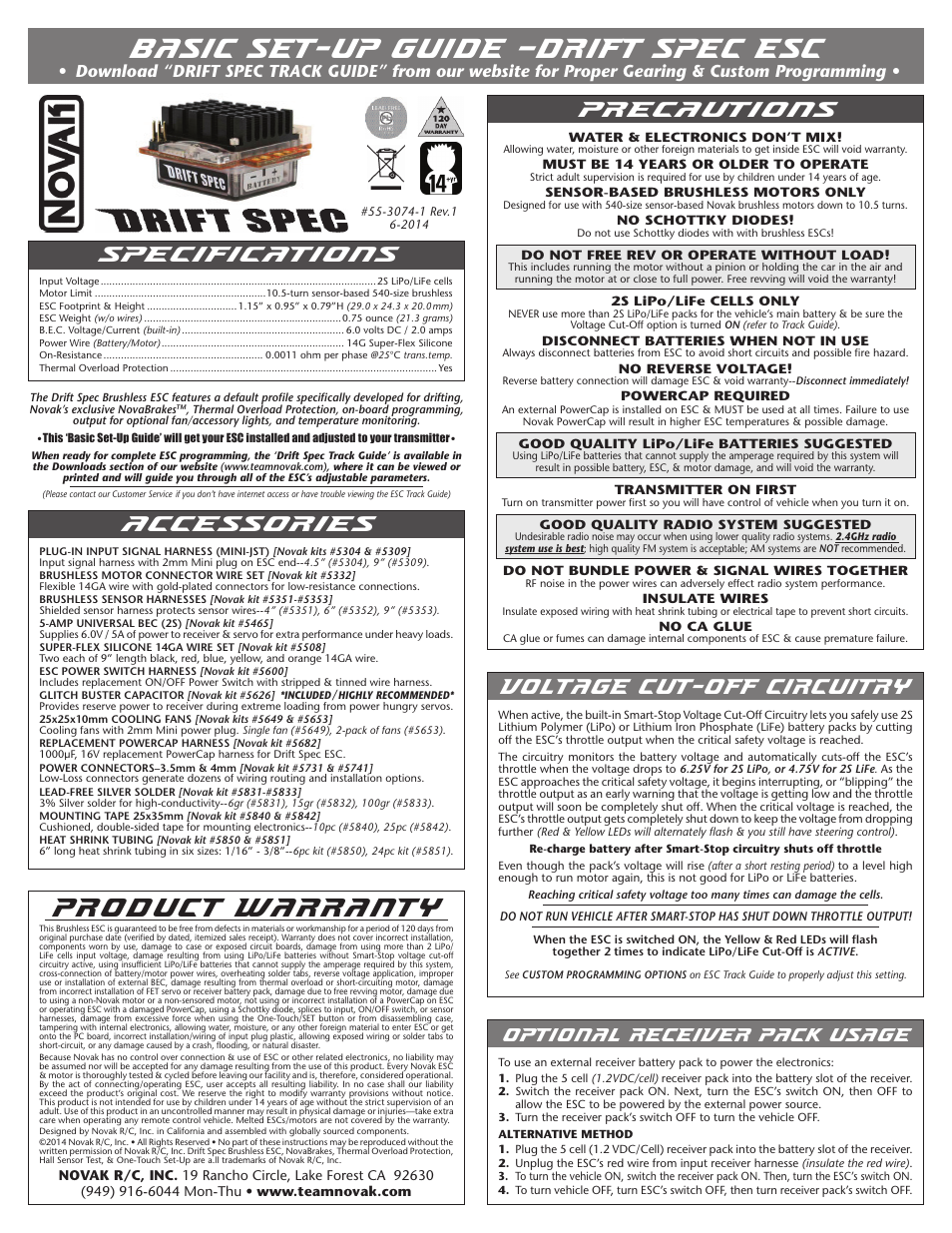 Novak Brushless Speed Control: Drift Spec Basic Set-Up (55-3074-1 Rev.1) User Manual | 2 pages