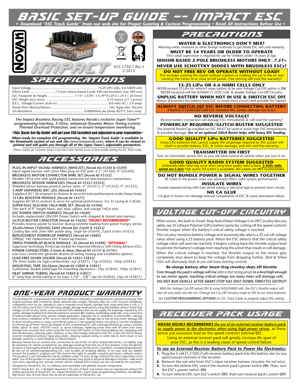 Novak Brushless Speed Control: Impact Basic Set-Up (55-1730-1 Rev.3) User Manual | 2 pages