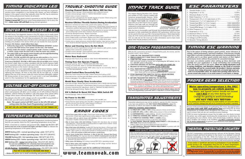 Novak Brushless Speed Control: Impact Track Guide (55-1730P-1 Rev.2) User Manual | 2 pages