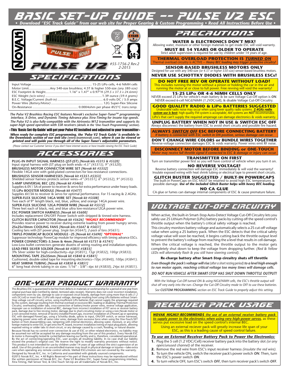 Novak Brushless Speed Control: Pulse V2 Basic Set-Up (55-1756-2 Rev.2) User Manual | 2 pages