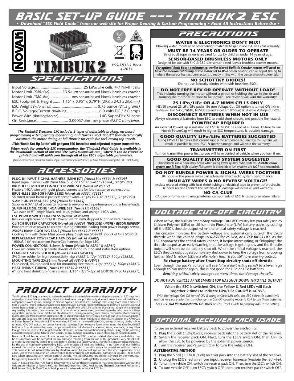 Novak Brushless Speed Control: Timbuk2 Basic Set-Up (55-1832-1 Rev.4) User Manual | 2 pages