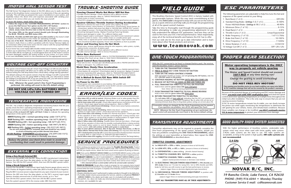 Novak Brushless Speed Control: Timbuk2 Field Guide (55-1832P-1 Rev.5) User Manual | 2 pages
