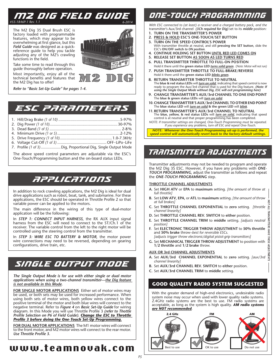 Novak Brushed Speed Control: M2 Dig Field Guide (55-1846P-1 Rev. 1.1) User Manual | 4 pages
