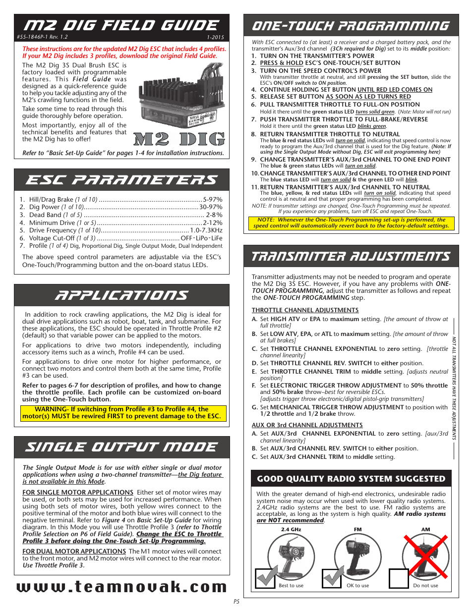 Novak Brushed Speed Control: M2 Dig Field Guide- 4 Profile Model (55-1846P-1 Rev. 1.2) User Manual | 4 pages