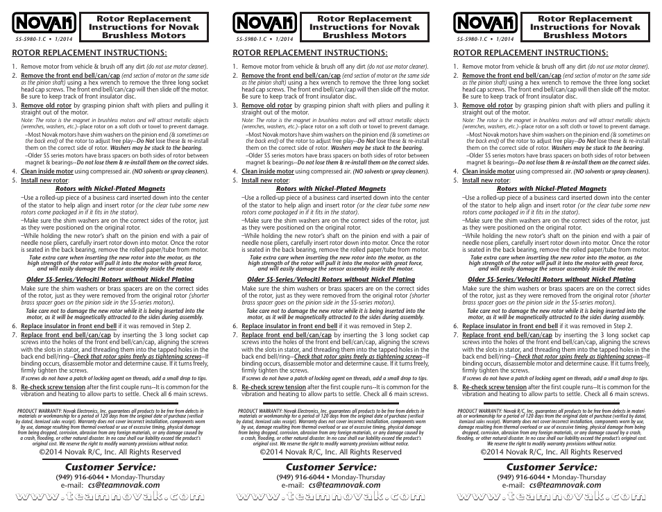 Customer service | Novak Brushless Motor: 55-5980-1.C__Manufacturing 3-Up Layout User Manual | Page 2 / 2