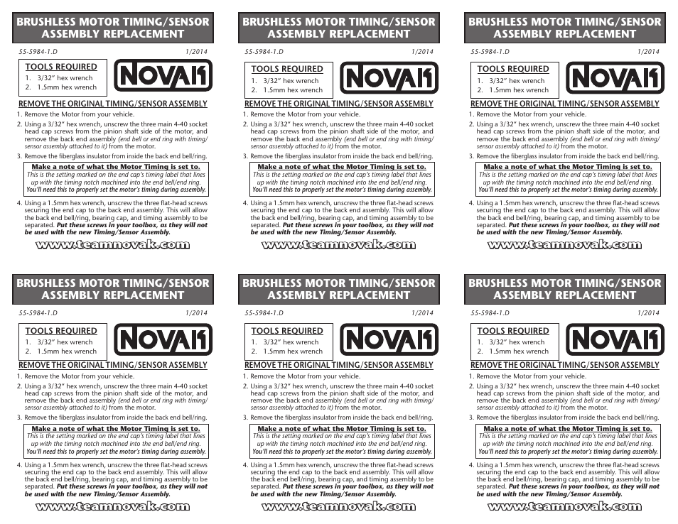 Novak Brushless Motor: 55-5984-1.D__Manufacturing 6-Up Layout (55-5984-1.D) User Manual | 2 pages