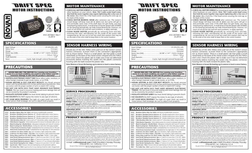 Novak Brushless Motor: Drift Spec Motor (55-3074M-1 Rev.1) User Manual | 2 pages