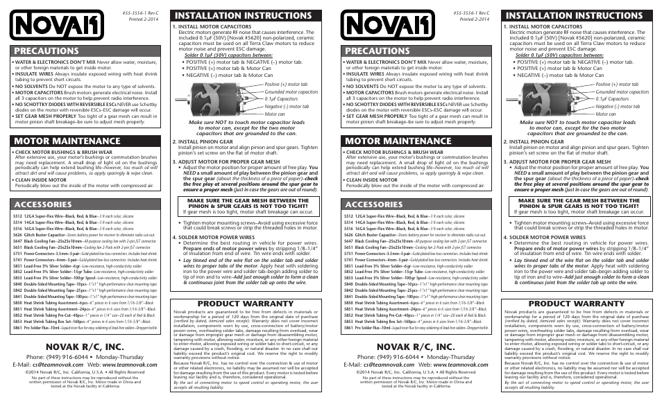 Novak Brushed Motor: Terra Claw Motor (55-3556-1 Rev.C) User Manual | 2 pages