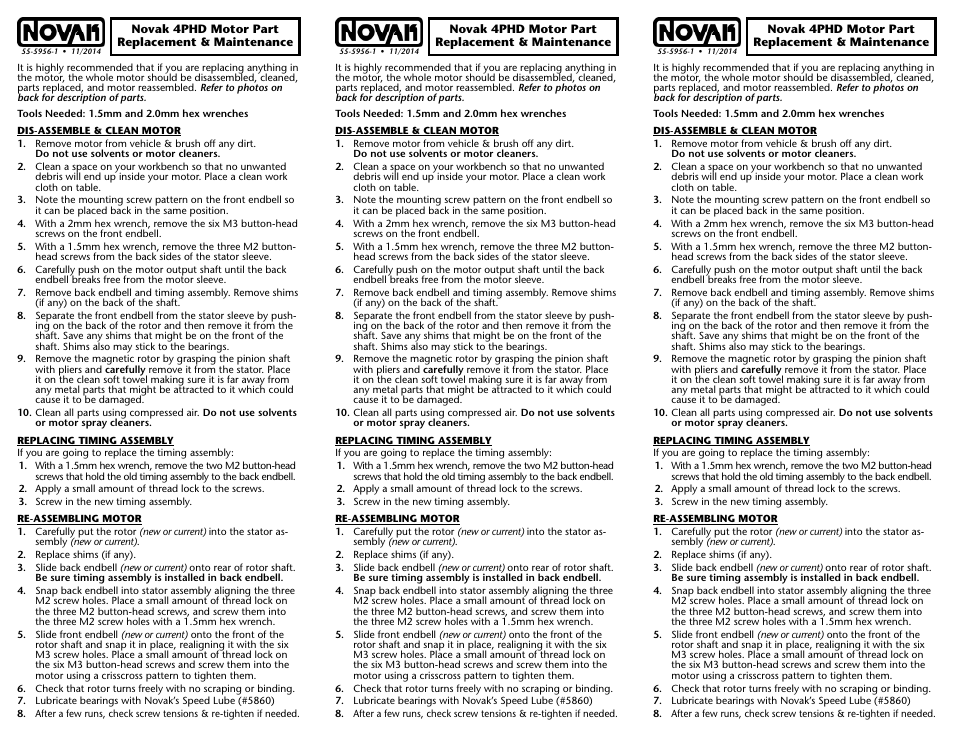 Novak 4PHD Motor Replacement Part (55-5956-1) User Manual | 2 pages