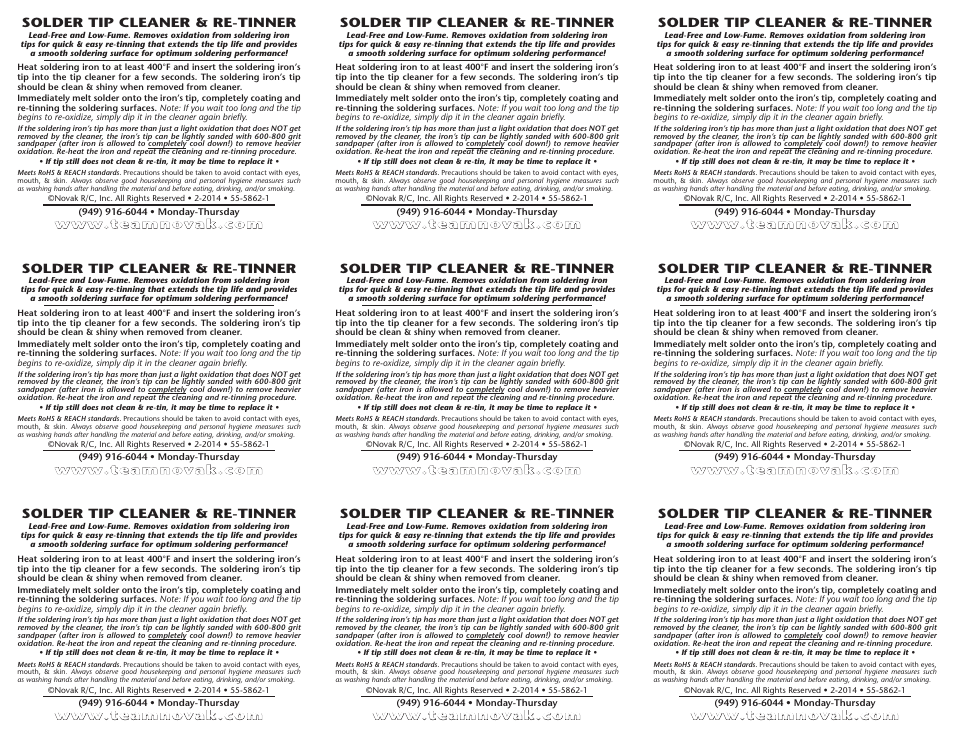 Novak 55-5862-1_Manufacturing 9-Up Layout (55-5862-1) User Manual | 1 page