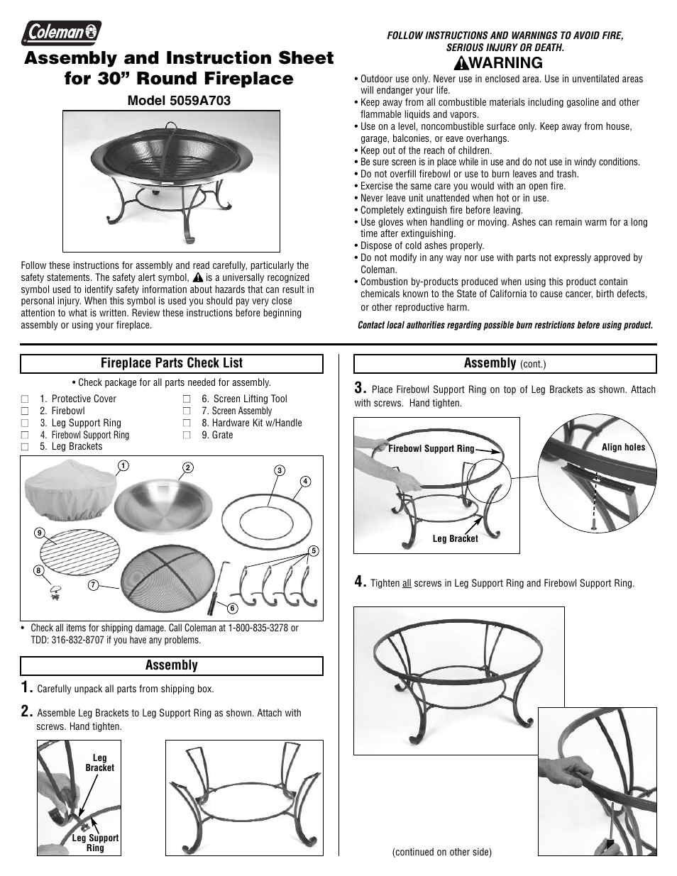 Coleman 5059A703 User Manual | 2 pages