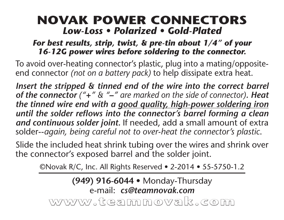 Novak Battery Power Connector (55-5750-1.2) User Manual | 1 page