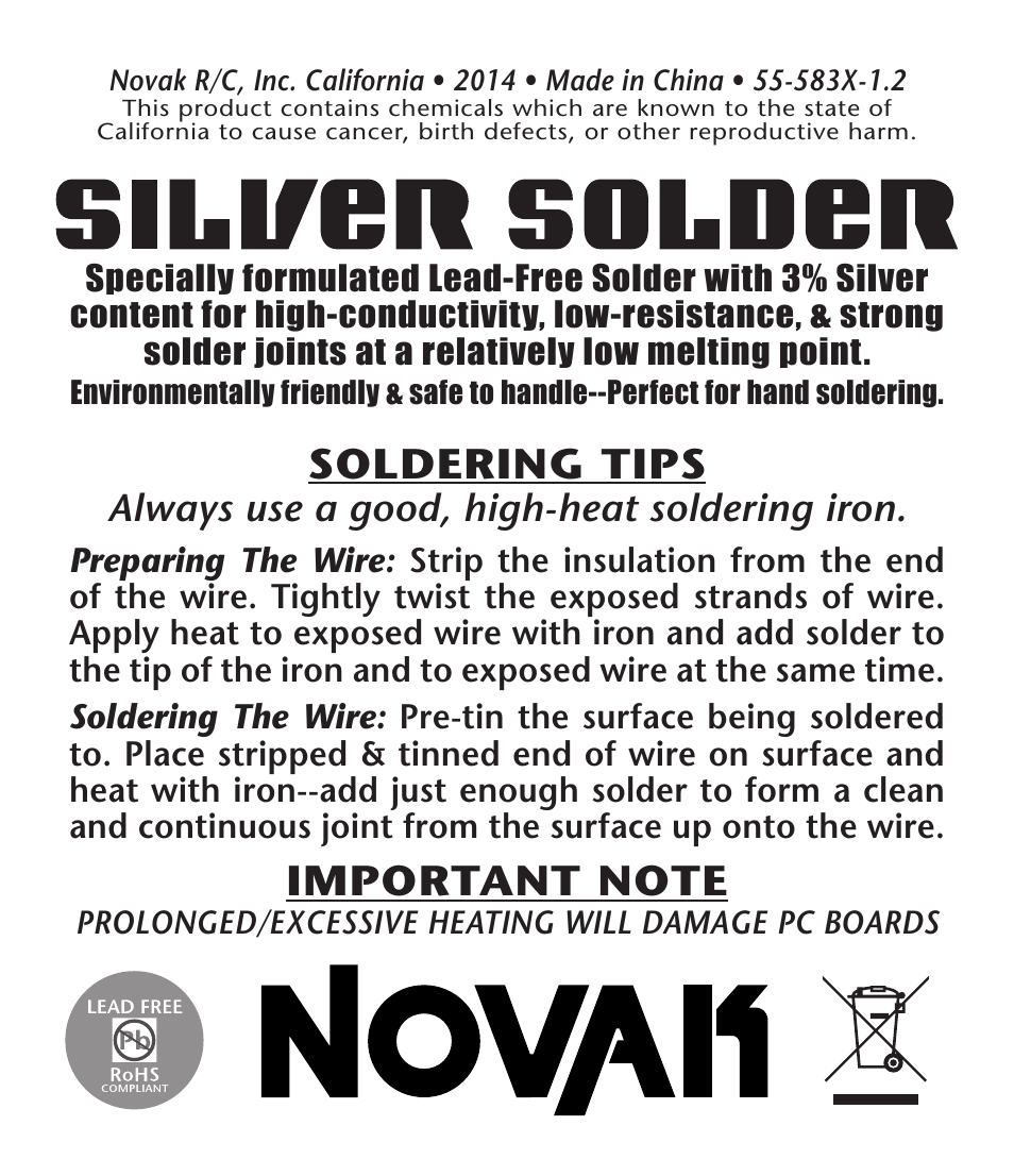 Novak Silver Solder (55-583X-1.2) User Manual | 1 page