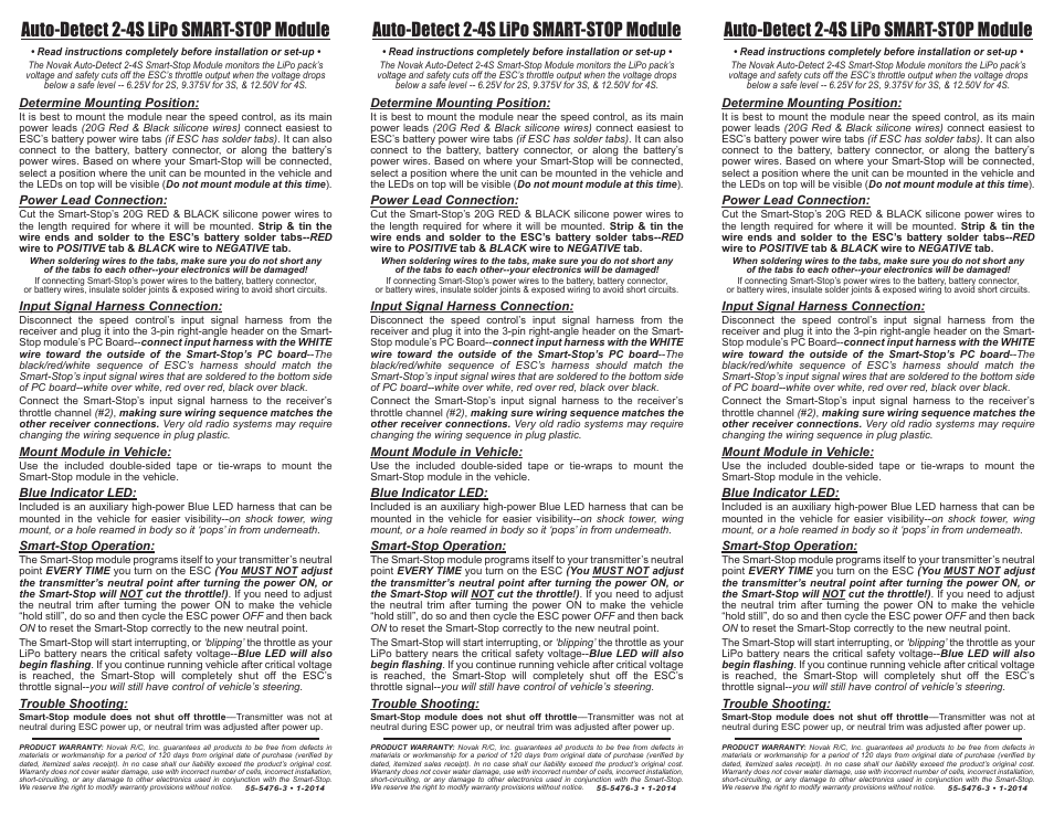 Novak Smart-Stop Auto-Detect Module User Manual | 1 page