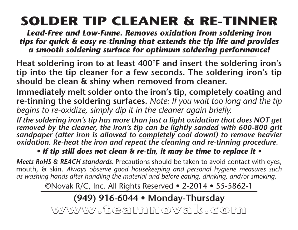 Novak Solder Tip Cleaner (55-5862-1) User Manual | 1 page