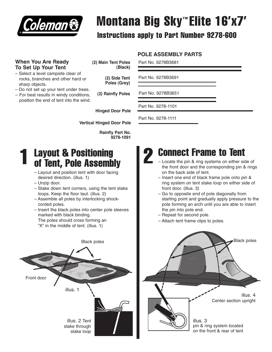 Coleman Tent 9278-600 User Manual | 2 pages