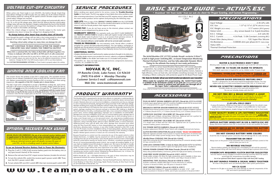 Novak Activ8 Basic Set-Up (1725) User Manual | 2 pages