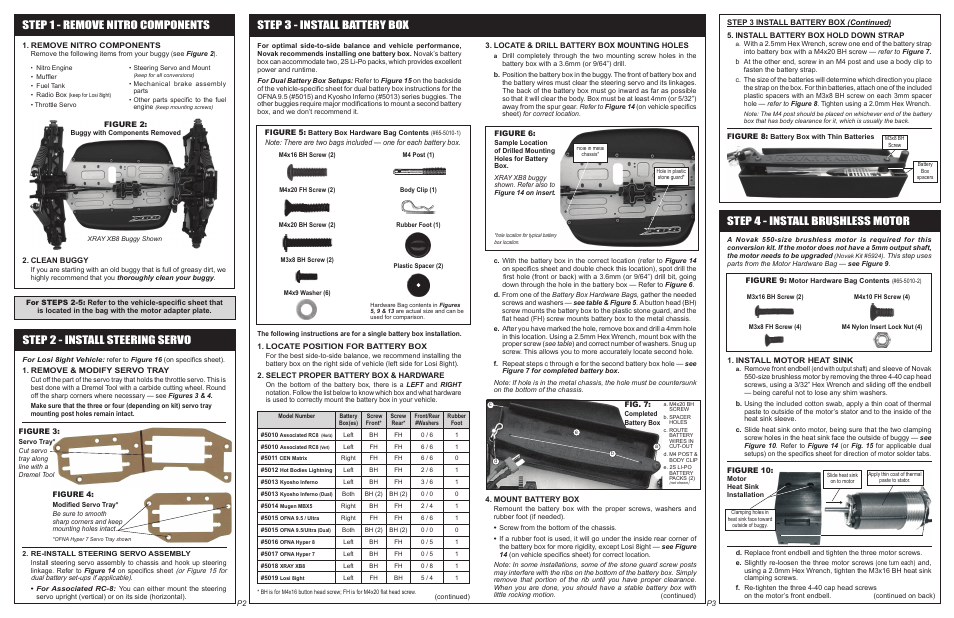 Step 4 - install brushless motor, Step 2 - install steering servo | Novak Brushless Conversion Kit (55-5010-1) User Manual | Page 2 / 2