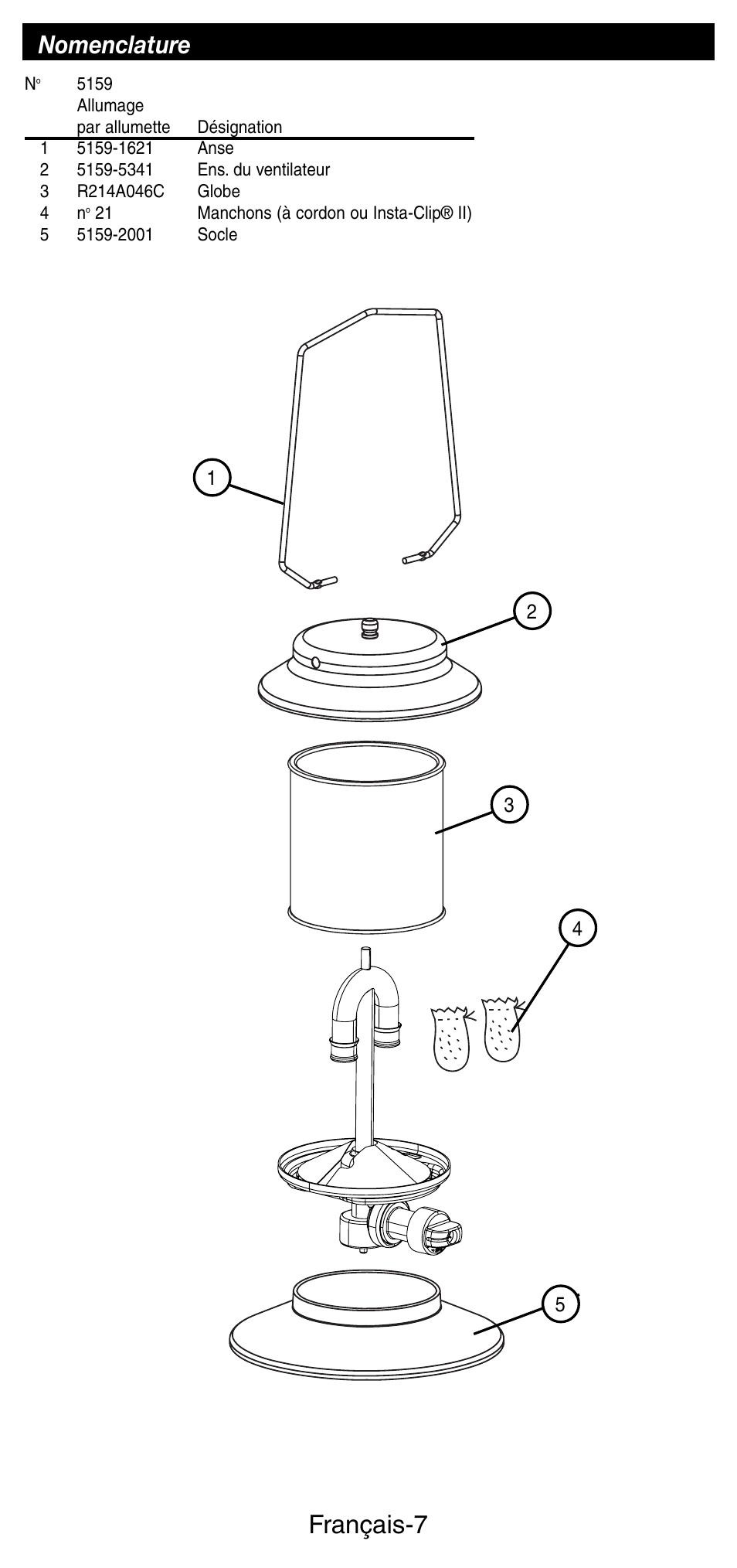 Français-7, Nomenclature | Coleman 5159 Series User Manual | Page 14 / 24