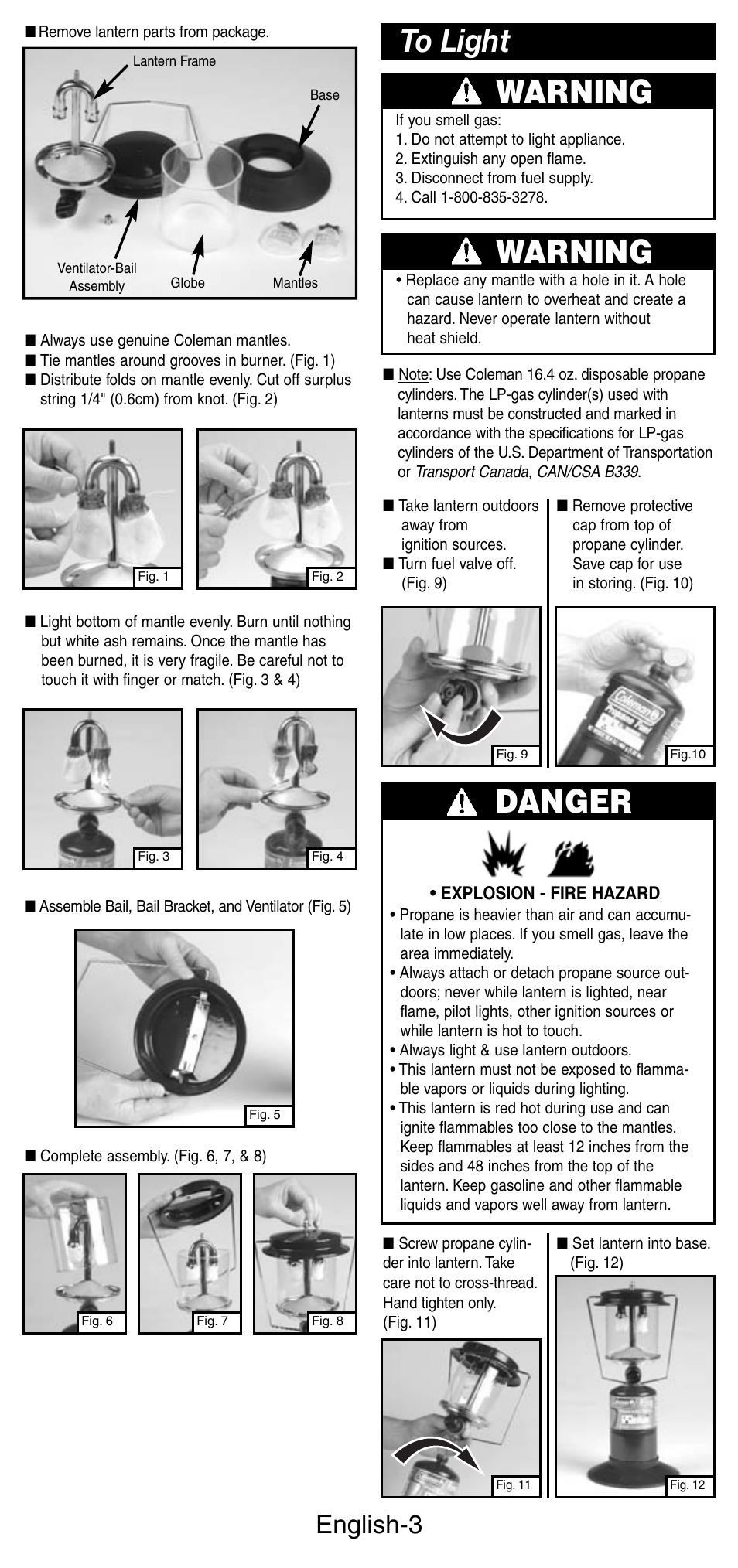 Warning, Danger, English-3 | Coleman 5159 Series User Manual | Page 4 / 24