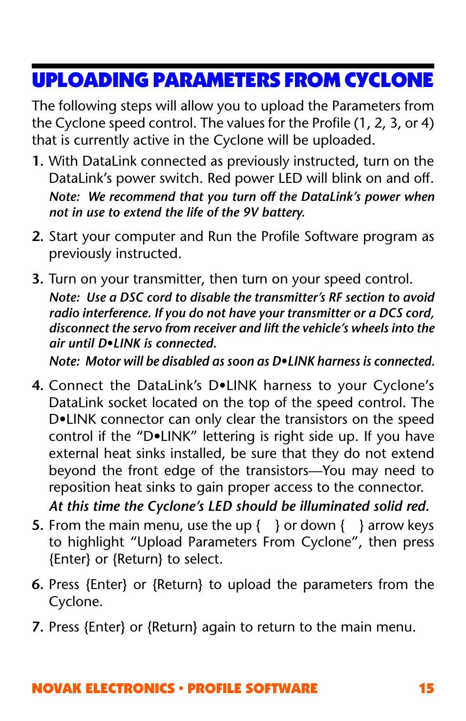 Uploading parameters from cyclone | Novak ESC Profile Software User Manual | Page 15 / 28
