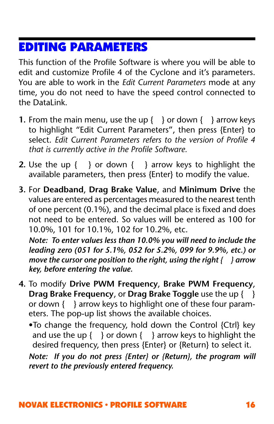 Editing parameters | Novak ESC Profile Software User Manual | Page 16 / 28
