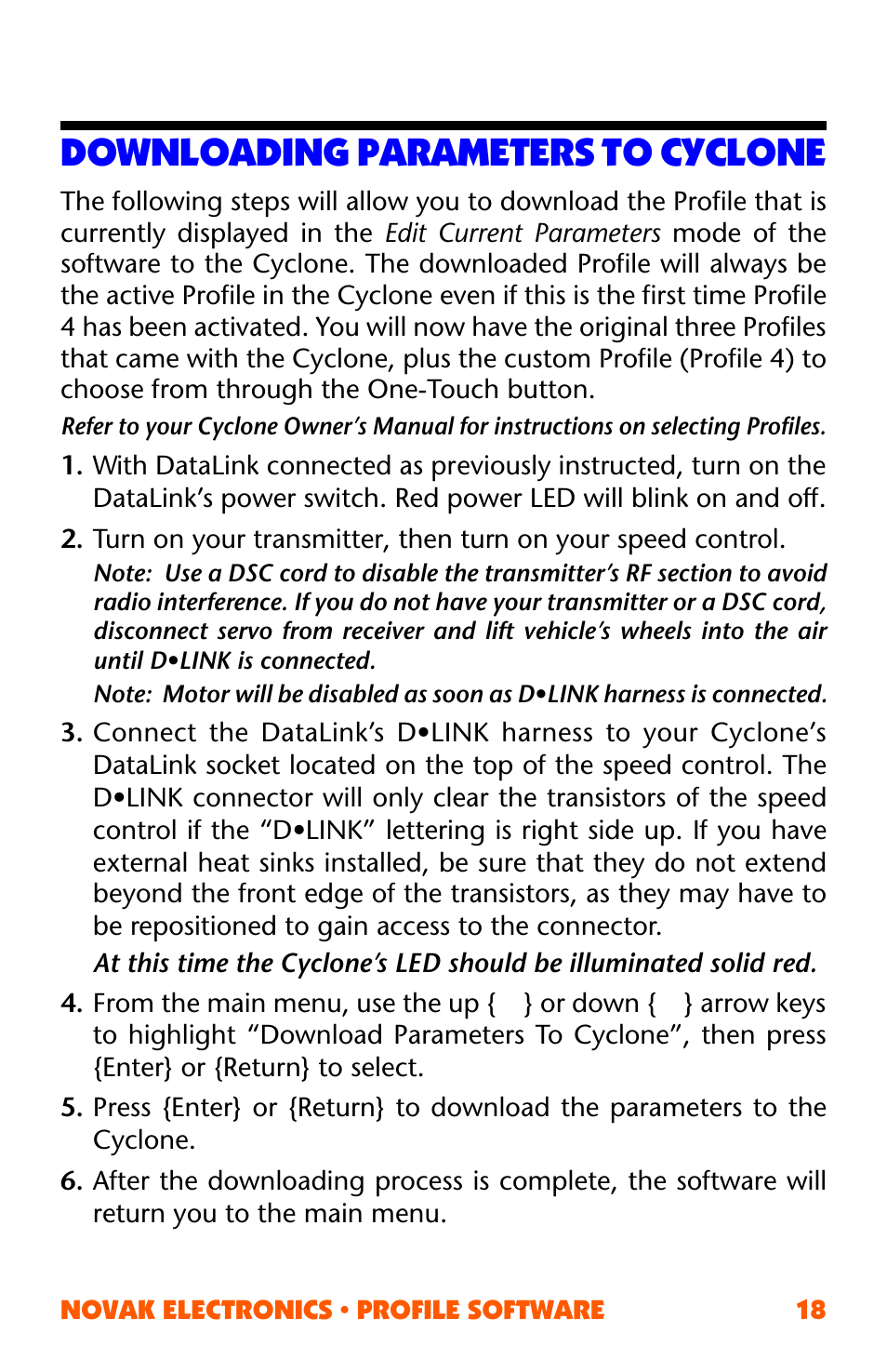 Downloading parameters to cyclone | Novak ESC Profile Software User Manual | Page 18 / 28