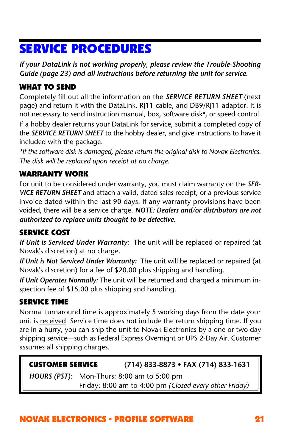 Service procedures | Novak ESC Profile Software User Manual | Page 21 / 28