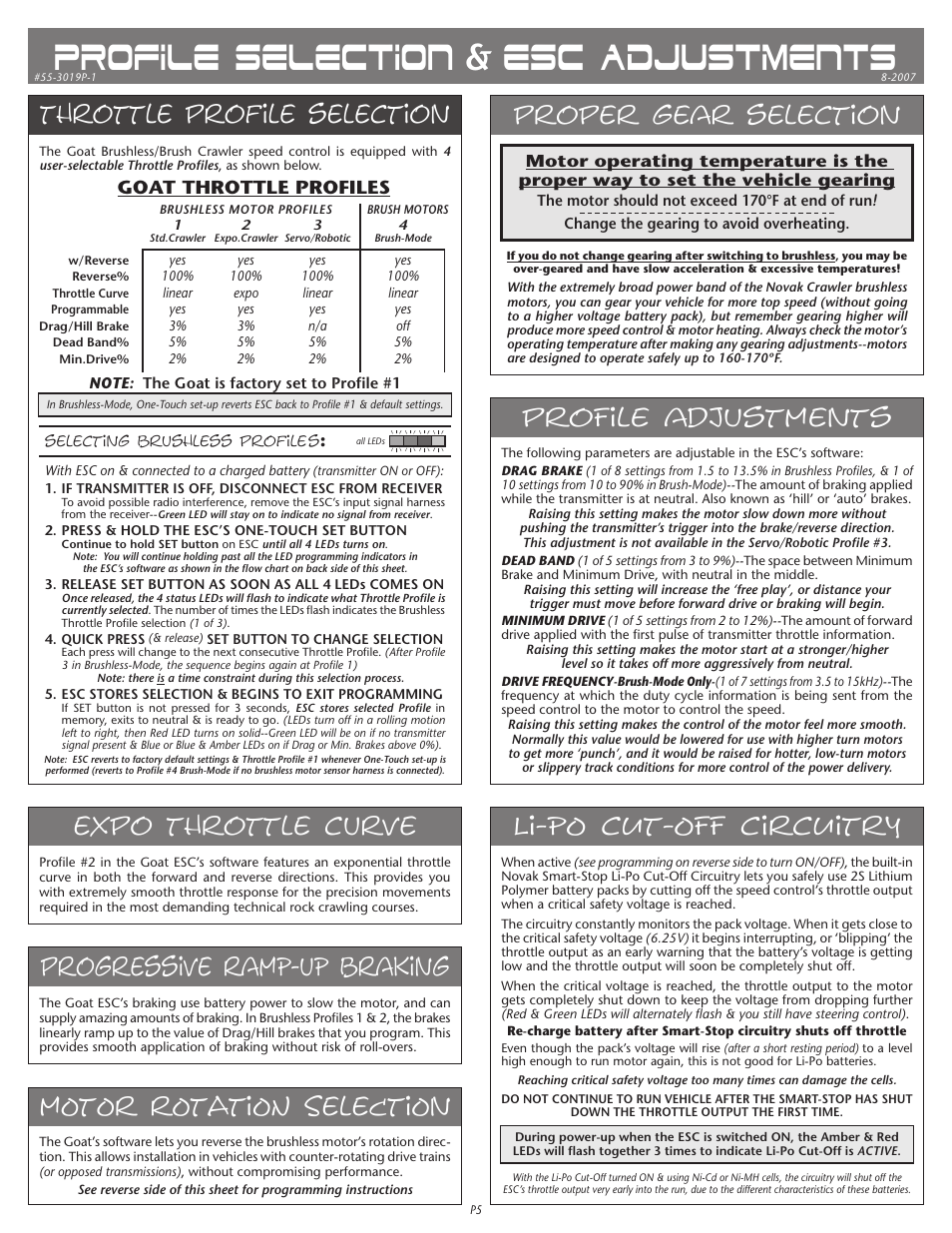Novak Goat 2S Crawler Brushless System Instructions (55-3019P-1) User Manual | 2 pages