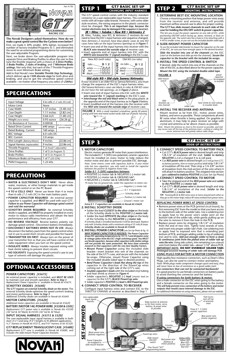 Novak GTB 2 Basic Set-Up -- NEW (button on corner of PC board) (1785) User Manual | 2 pages