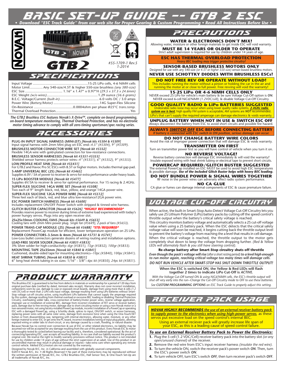 Novak GTB 2 Basic Set-Up -- V1 (button on remote programming switch) (55-1709-1 Rev.5) User Manual | 2 pages