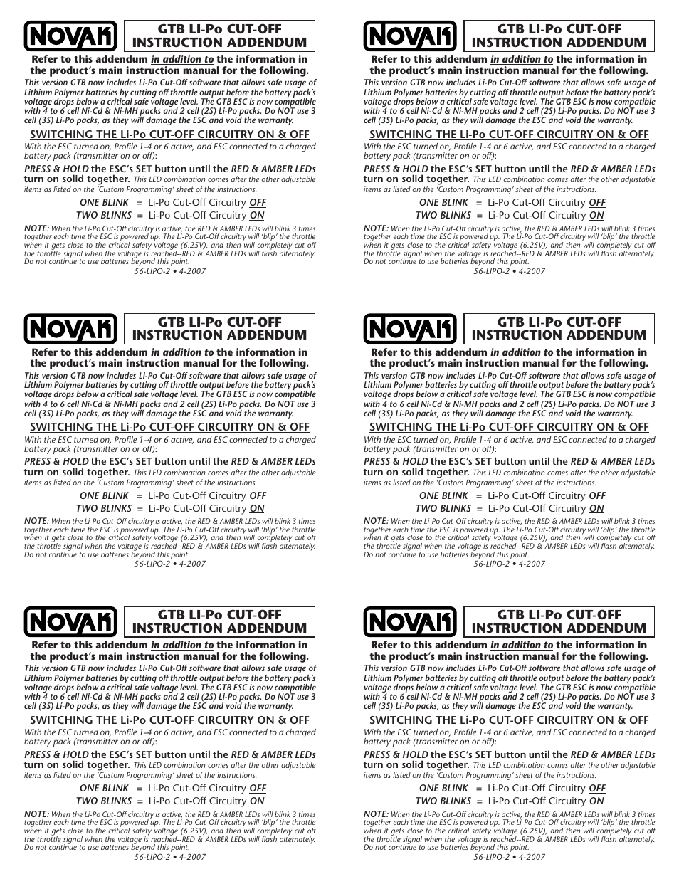 Novak GTB Profile Selection & Gearing Guide (original model) (56-LIPO-2) User Manual | 2 pages