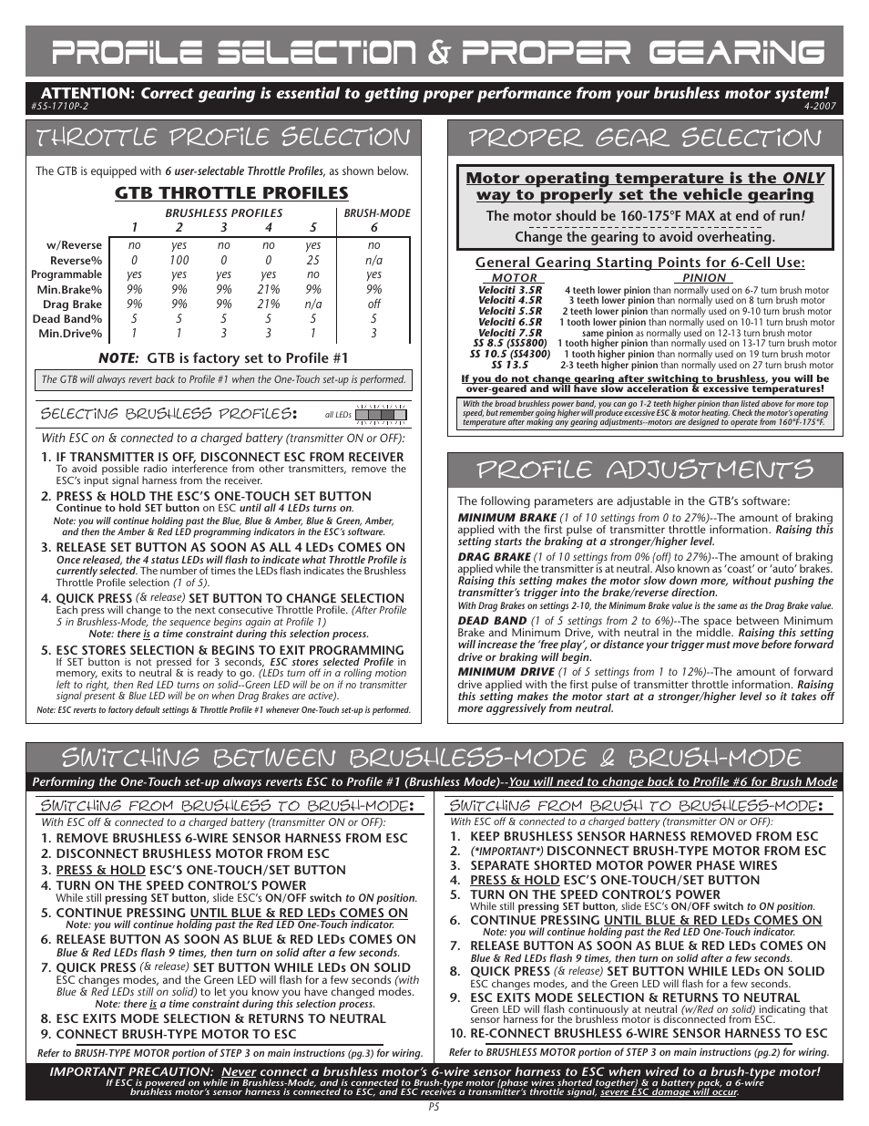Novak GTB Racing Brushless System (55-1710P-2) User Manual | 2 pages