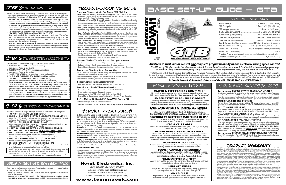 Novak GTS Pro Sport ESC (55-1710-1) User Manual | 2 pages