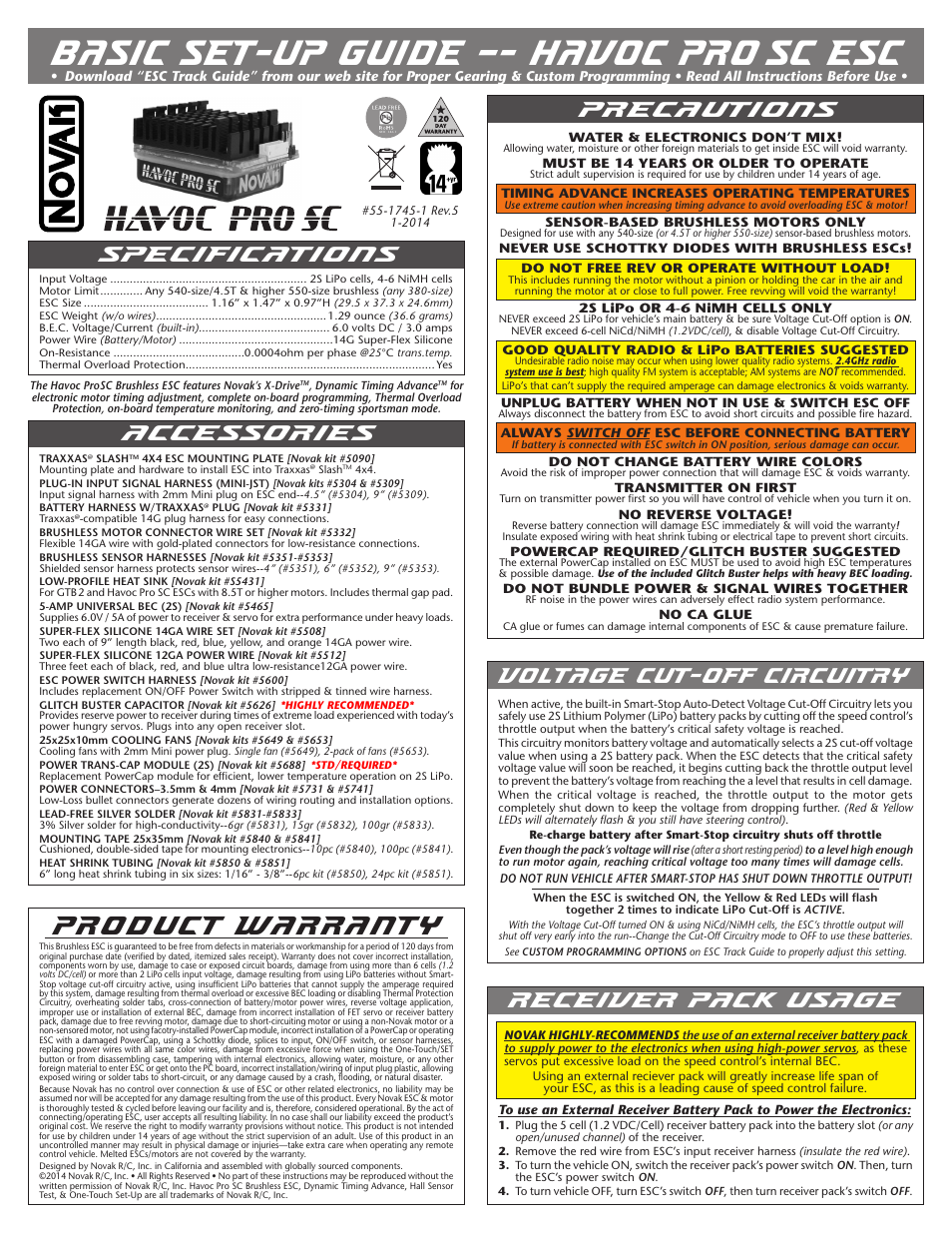 Novak Havoc Pro SC Basic Set-Up -- V1 (button on remote programming switch) (55-1745-1 Rev.5) User Manual | 2 pages