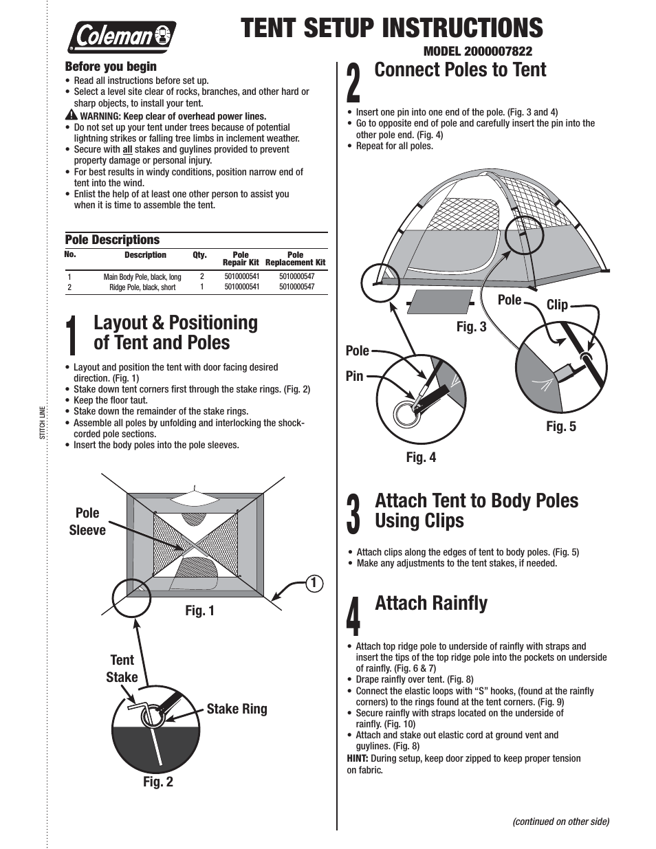 Coleman 2000007822 User Manual | 2 pages