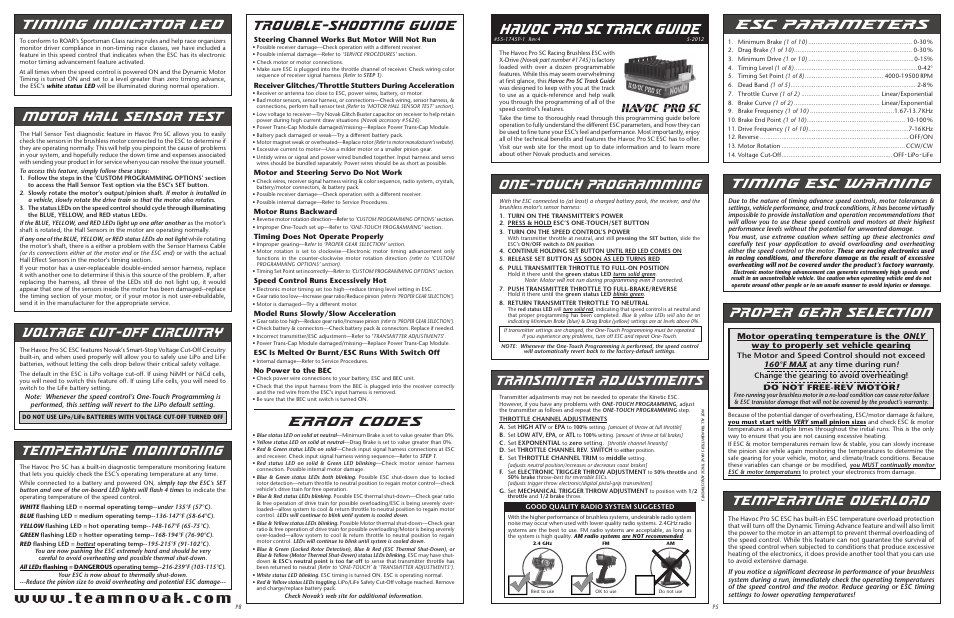 Novak Havoc Pro Set-Up (55-1745P-1 Rev.4) User Manual | 2 pages