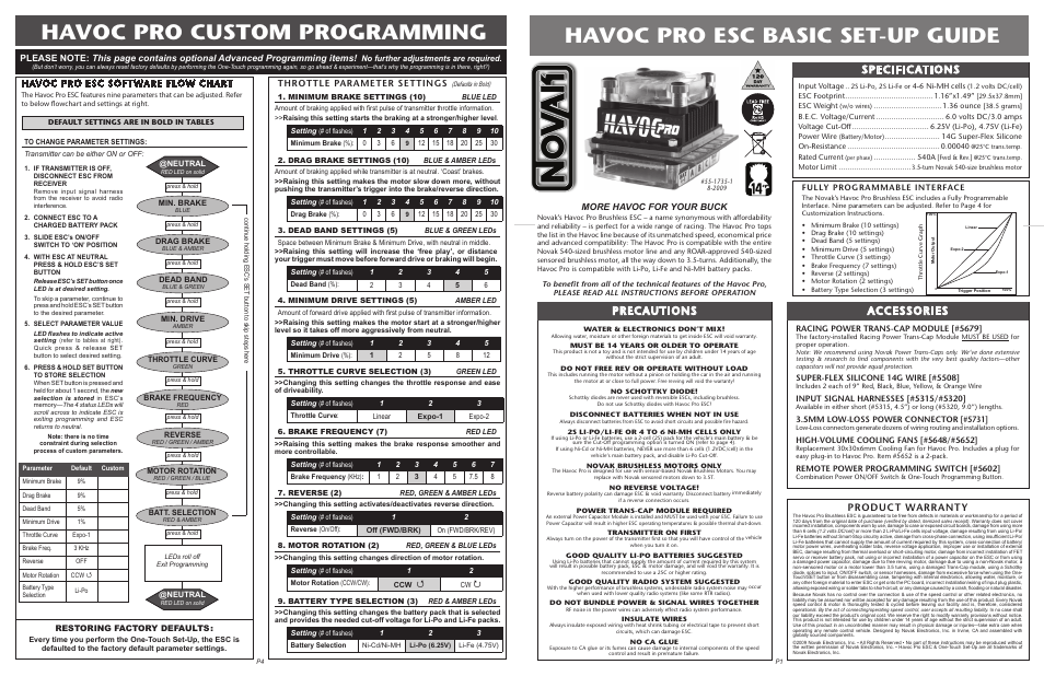 Novak Havoc Sport ESC Custom Programming & Gearing Guide (55-1735-1) User Manual | 2 pages