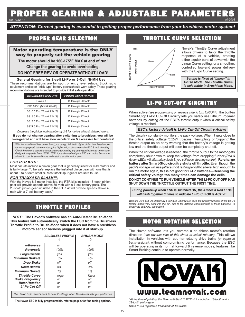 Novak Havoc Sport Sensored Brushless System (55-1732P-1) User Manual | 2 pages