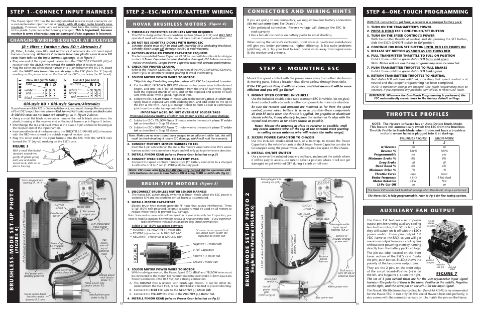 Step 1--connect input harness, Step 2--esc/motor/battery wiring, Step 4--one-touch programming | Changing wiring sequence at receiver, Single w ire method (figure 6) | Novak HV Maxx (55-1732-5) User Manual | Page 2 / 2