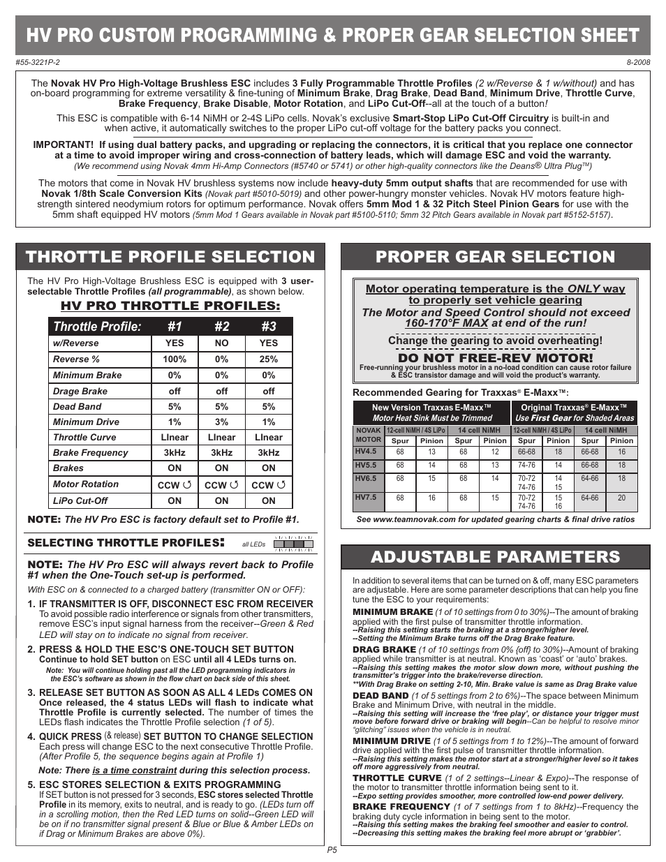 Novak HV Pro Set-Up (55-3221P-2) User Manual | 2 pages