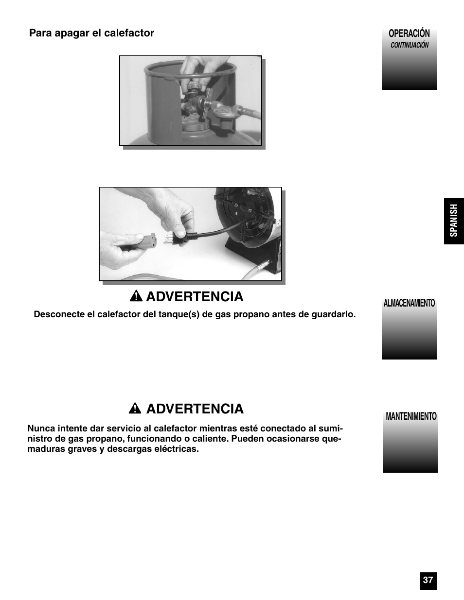 Advertencia | Coleman 5075 Series User Manual | Page 37 / 44
